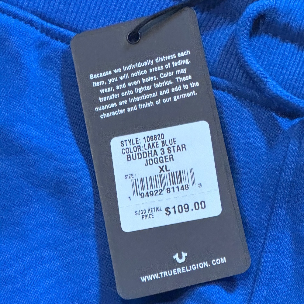 True Religion Buddha 3 Star Joggers in Lake Blue Size XL - Picture 7 of 12